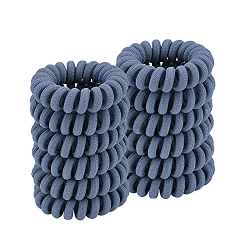 Spiral Hair Ties (Cloth Blue, 12 Pcs) - Coil Ponytail Holders for Thick Hair, No Crease Phone Cord Ties for All Hair Types - color: Cloth Blue 4.5CM