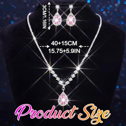 Unicra Bride Crystal Necklace Earrings Set Bridal Wedding Jewelry Sets Rhinestone Choker Necklace Prom Costume Jewelry Set for Women and Brides - color: Pink