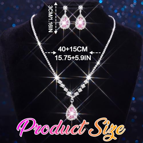 Unicra Bride Crystal Necklace Earrings Set Bridal Wedding Jewelry Sets Rhinestone Choker Necklace Prom Costume Jewelry Set for Women and Brides - color: Pink