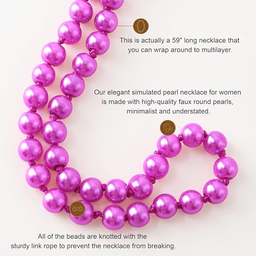 BABEYOND Long Pearl Necklace Faux Pearls Necklace Set Beaded Long Pearls Necklace 1920s Gatsby Costume Jewelry - color: Rose red