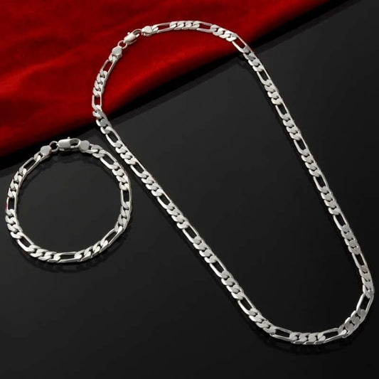 925 Sterling Silver 4mm 3+1 Link Chain Necklace and Bracelet Set for Women – 18-26 Inch Necklace + 7-9 Inch Bracelet, Fashion 2-Piece Jewelry Set Link Chain for Men Women 24in - size: 24 in