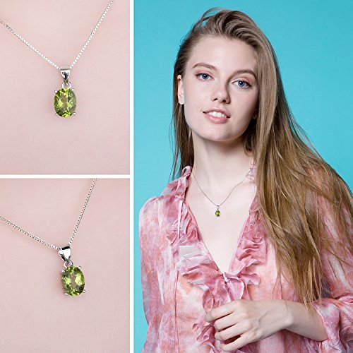 JewelryPalace Natural Gemstone Garnet Peridot Amethyst Citrine Blue Topaz Birthstone Solitaire Pendant Necklace Jewelry Set, 14k Gold Plated 925 Sterling Silver Necklaces for Women, 18 Inch Box chain - color: J-Sterling Silver-Peridot