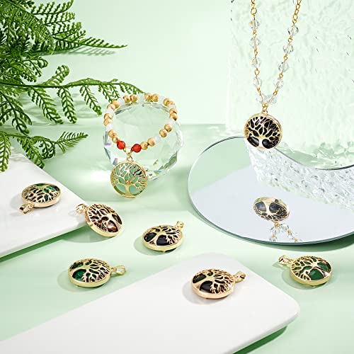 PH PandaHall Tree of Life Pendant Crystal Stone Charms Natural Synthetic Gemstone Pendant Flat Round Quartz Charms