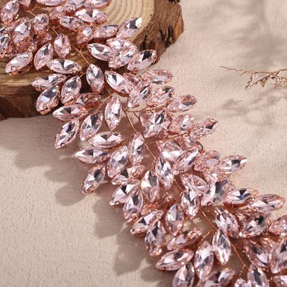 Missgrace Women Silver Green Black Red Blue Handmade Full Crystal Rhinestone Large Headband Hair Vine Shinny Headpiece Bridal Wedding Hair Accessories for Women (Rose gold pink) - color: Rose gold pink