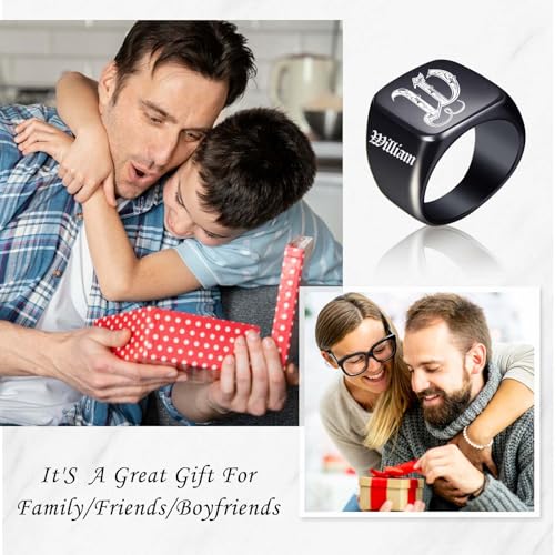 Custom Signet Ring for Men Personalized Initial Ring Custom Mens Rings Engraved Ring Customized Memorial Graduation Gifts for Father Husband Boyfriend Friends - color: Square Gold