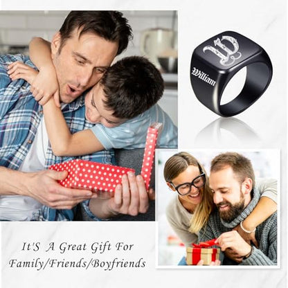 Custom Signet Ring for Men Personalized Initial Ring Custom Mens Rings Engraved Ring Customized Memorial Graduation Gifts for Father Husband Boyfriend Friends - color: Square Gold