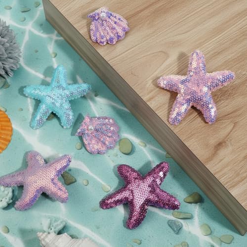 8pcs Glitter Seashell Hair Clip,Starfish Hair Clips Set,Little Mermaid Hairs Accessories,Cute Starfish Hairs Accessories for Girls,Beach Sea Star Hairpins for Women Girls