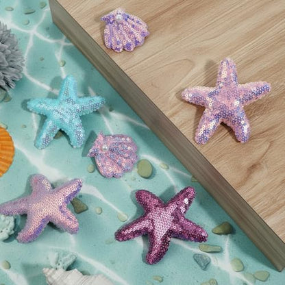 8pcs Glitter Seashell Hair Clip,Starfish Hair Clips Set,Little Mermaid Hairs Accessories,Cute Starfish Hairs Accessories for Girls,Beach Sea Star Hairpins for Women Girls