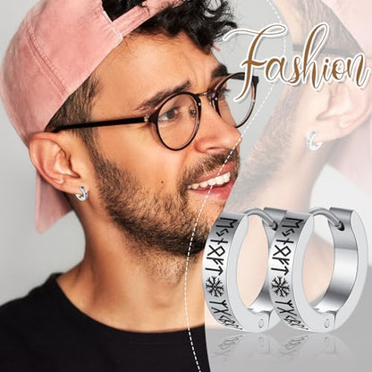 Aroncent 2-8Pcs Womens Mens Huggie Hoop Triangle Earrings Viking Runes Stainless Steel Ear Stud Novelty Black/Gold/Silver - color: Sliver