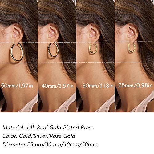 sovesi Chunky Hoop Earrings for Women, 14K Gold Plated Thick Hoops | 5mm Thick Hollow Tube Chunky Lightweight Hypoallergenic Hoop Earrings for Women - style: Gold and Rose Gold 25MM