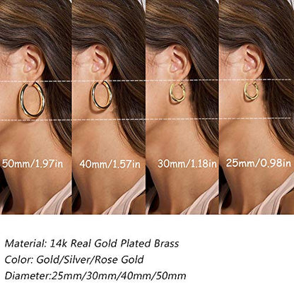 sovesi Chunky Hoop Earrings for Women, 14K Gold Plated Thick Hoops | 5mm Thick Hollow Tube Chunky Lightweight Hypoallergenic Hoop Earrings for Women - style: Gold and Rose Gold 25MM