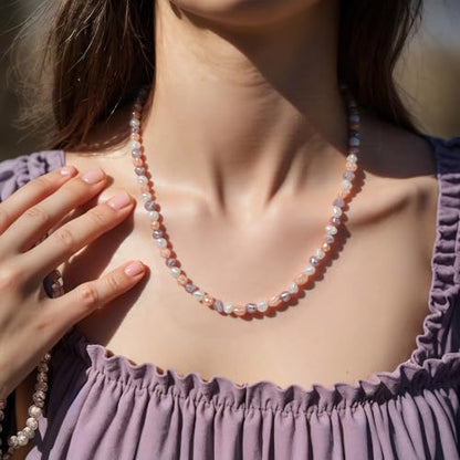 Natural Pearls Necklace, Freshwater Baroque Pearls Necklace for Women's Pearl Strand Choker Necklace 18K Gold Plated & S925 Sterling Silver Clasp White Necklace Chain - color: Colorful, 5-6mm, Silver Clasp