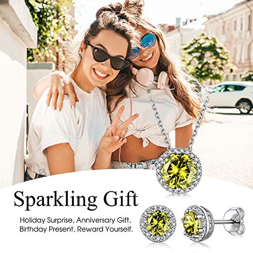 Bestyle Sparkling 925 Sterling Silver Birthstone Stud Earrings for Women, Heart/Round/Teardrop/Square Solitaire Diamond Studs Earrings, Great Birthday/Christmas Gifts - style: 08. Yellow Peridot-Aug.-round