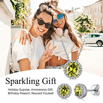Bestyle Sparkling 925 Sterling Silver Birthstone Stud Earrings for Women, Heart/Round/Teardrop/Square Solitaire Diamond Studs Earrings, Great Birthday/Christmas Gifts - style: 08. Yellow Peridot-Aug.-round