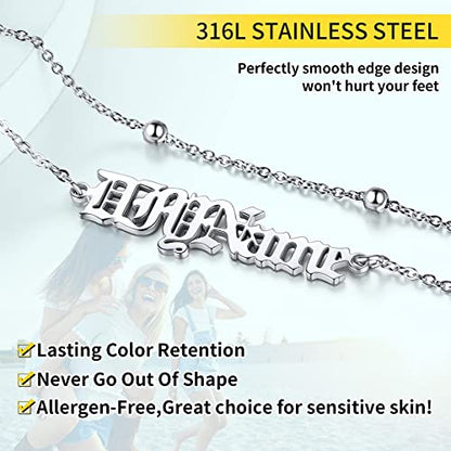 ChainsHouse Double Layer Anklet Bracelet for Women,Adjustable Chain Anklets Stackable Dainty Anklets,Stainless Steel/Gold Plated/Black Ankle Jewelry Gifts - color: A-Silver-Bead Chain