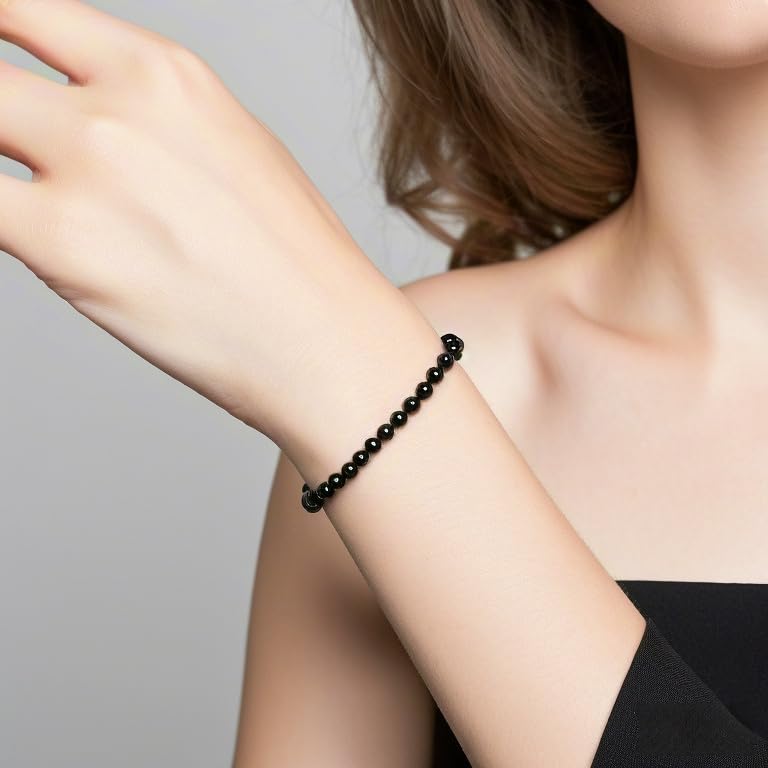 Carnelian Bracelet - Stone of Luck,Stretch Natural Stone Crystal Beads Jewelry Gifts for Women Men Unisex - color: Black Obsidian-Pleasure, size: 4mm