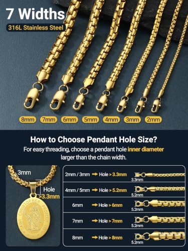 PROSTEEL Stainless Steel Flat Box Link Chain Necklace for Men | Silver/Black/18K Gold Plated,2/3/4/5/6/7/8mm Width Chain with Strong Lobster Clasp/Waterproof Men Women Jewelry with Gift Box - size: 18 inch(46cm), style: 2mm-Luxury Gold
