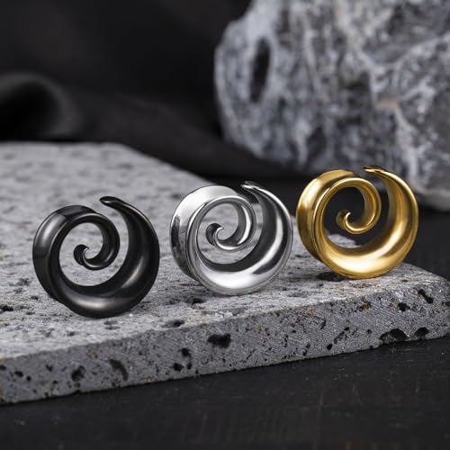 2PCS Spiral Saddle Ear Tunnels Plugs 316 Stainless Steel Ear Gauges Hypoallergenic Earrings Expander Stretcher Piercing Body Jewelry - color: Black, size: 8mm(0G)