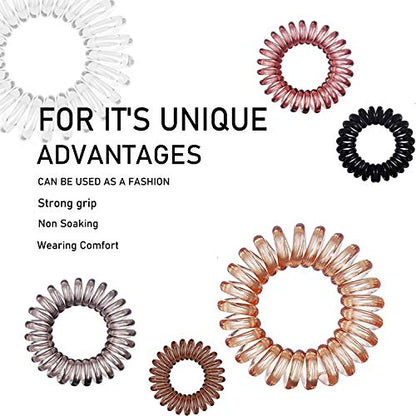 Hair Ties, 17 Pack Spiral Coils for Thick and Thin Hair - No Crease Ponytail Holders for Women and Children - color: Basic