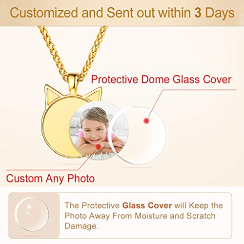 Custom4U Personalized Photo Necklace - Custom Heart/Oval/Round Charm Necklaces with Picture + Chain Adjustable - Stainless Steel/Acrylic Pendant Memorial Jewelry Christmas Gifts for Women - color: A-Gold Color
