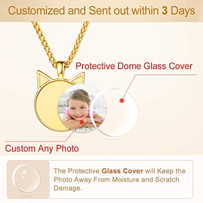 Custom4U Personalized Photo Necklace - Custom Heart/Oval/Round Charm Necklaces with Picture + Chain Adjustable - Stainless Steel/Acrylic Pendant Memorial Jewelry Christmas Gifts for Women - color: A-Gold Color