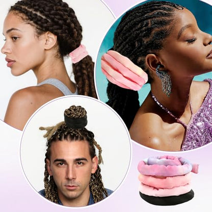 4 Pieces Spiral Lock Hair Tie, Dreadlock Hair Tie Set, Iron Wire Embedded, Bendable Ponytail Holders for Women and Men for Braids Loc Thick Curly Hairs (Multi)