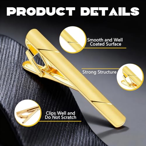 Erioctry Mens Stainless Steel Tie Clips Minimalist Necktie Tie Bar Clasp Clip Clamp Pins Best Gift For Men Business Party Wedding Best Gift and Daily Life - color: Gold