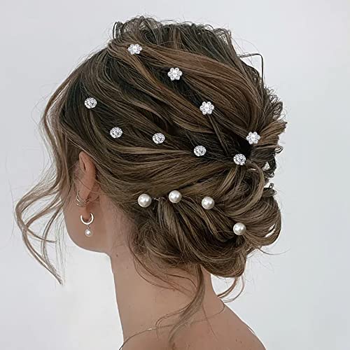 60 PCS 3 Shapes Gems Rhinestone Twister Hair Studs Set Diamond Spiral Pearl Flower Jewels Hair Pins Sticks for Wedding, Bridal, Prom, Party and Special Occasion (Diamond&Pearl&Flower) - color: Diamond&Pearl&Flower
