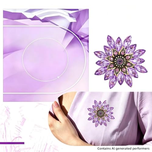 Crystal Flower Brooch Pin for Women Rhinestone Floral Lapel Jewelry - color: Purple