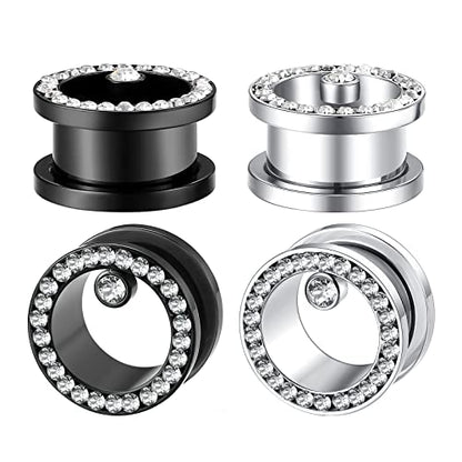 WBRWP Unisex Women 6pcs/8pcs-3pairs/4pairs Hollow Zircon Stainless Steel Screw Ear Plugs Tunnels with ZirconEar Plugs Tunnels - Ear Expander - Ear Gauges Stretcher Body Piercing 8g-5/8 - color: 2pairs set in black and silver color