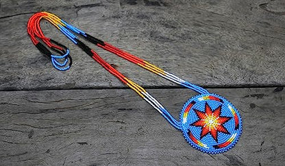 Handmade Native American Style Tribal ethnic Seed Bead Beaded Layered Medallion Necklace - color: Morning Star - Skyblue