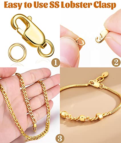 Kcctoo Silver Lobster Claw Clasp with Closed Jump Rings 14K Gold Necklace Clasps and Closures for Jewelry Making, Made in Italy 12mm(0.47inch) (Gold Silver) - color: Gold Silver -20 PCS