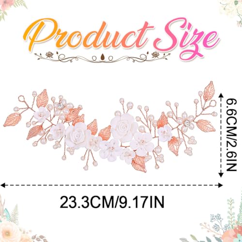 Flower Bride Wedding Hair Vine Pearl Bridal Hair Piece Leaf Hair Accessories Rhinestone Headband for Women (Rose Gold) - color: Rose Gold