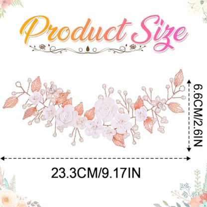Flower Bride Wedding Hair Vine Pearl Bridal Hair Piece Leaf Hair Accessories Rhinestone Headband for Women (Rose Gold) - color: Rose Gold