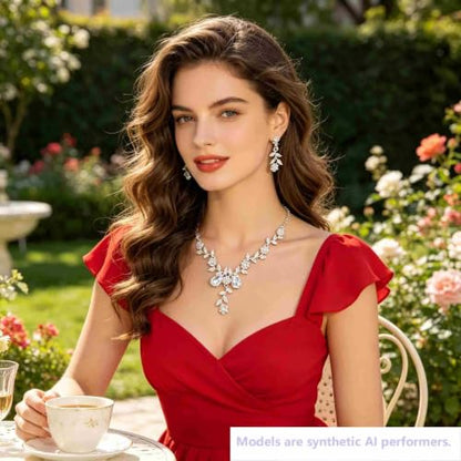 Kamirola Women's Wedding Jewelry Leaf Cluster Flower Crystal Dangle Earrings Pendant Necklace Set for BridalCrystal Bridal Jewelry Set - color: Silver