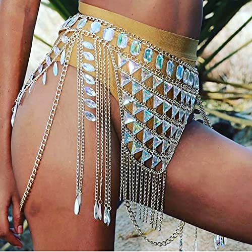 Rhinestone Body Chain Suit Boho Waist Belly Chain Skirt Crystal Body Chain Bra top Festival Jewelry for Women and Girls (Ⅰ) - color: Ⅰ