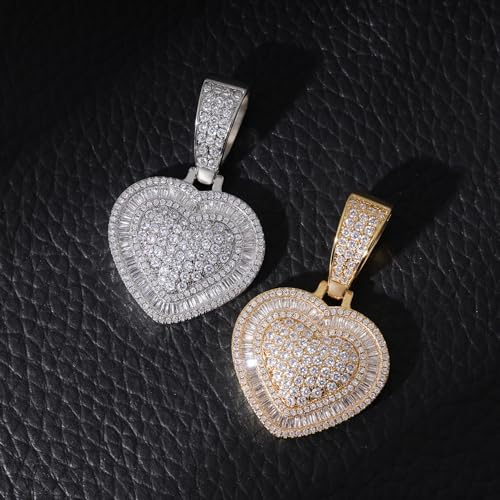 Lulu Mel Silver Heart Necklace 14K Gold Plated Heart Pendant Cubic Zirconia Necklace for Women Men, Iced Out Love Necklace Jewelry Gift Valentine's Day/Mother's Day/Christmas/Anniversary/Birthday Gift - color: Gold, style: Square Diamond Heart