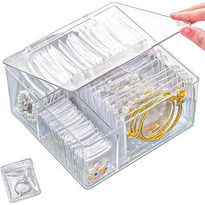 HomePekite 4 In 1 Acrylic Jewelry Organizers and Storage with 60 Portable Anti Tarnish Jewelry Bags, Clear Jewelry Box Organizer, Travel Jewelry Case for Earrings/Rings/Necklaces for Women Girls - style: 4-in-1 Jewelry Box