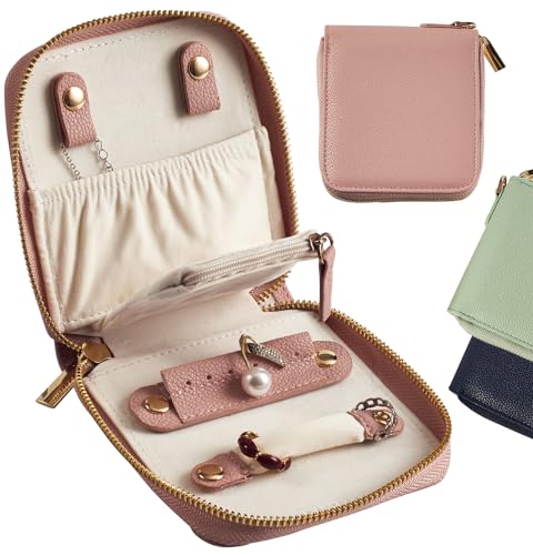 Travel Jewelry Organizer Case - for Tangle-Free Necklaces, Earrings, Rings, Bracelets Storage, Travel Essentials, Fashion Portable Jewelry Travel bags for Women - Small Macaron Pink - color: Small Macaron Pink