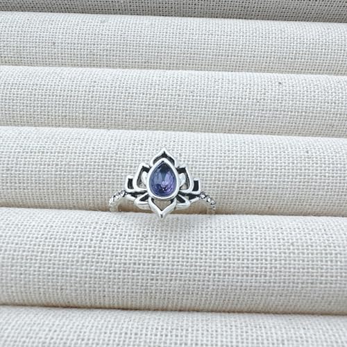 Lotus Ring for Women - Zircon Inlaid Flower Promise Ring - My Trauma Inspirational Statement Floral Jewelry Gift - color: purple