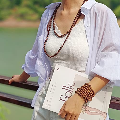 Firstmeet Fashion Natural Round Wood Beads 60'' Long Strand Art Deco Necklace for Women - color: Black rosewood