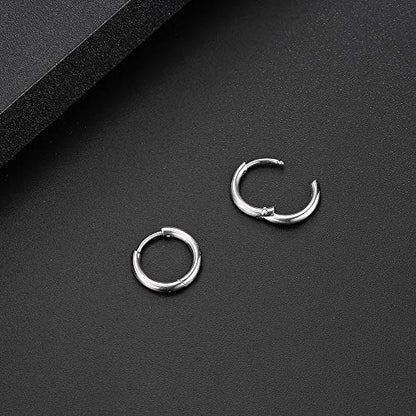 Black Hoop Earrings for Men 8mm 10mm 12mm – Surgical Stainless Steel Hypoallergenic Mens Small to Medium Hoop Earrings Set (3 Pairs) - style: I:1pair,size:10mm,color:steel