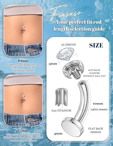 Floating Titanium Belly Button Rings Hypoallergenic G23 Titanium Internally Threaded Belly Ring 14G Belly Piercings for Women Navel Piercings Jewelry - color: round cz