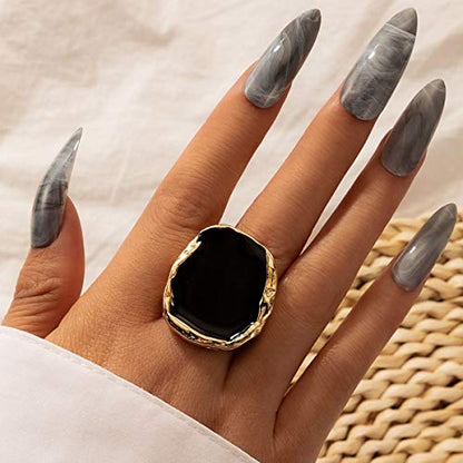 Black Rings for Women Chunky Statement Rings for Women Big Black Stone Ring Large Thick Cocktail Signet Ring Chunky Jewelry - style: 1 - G