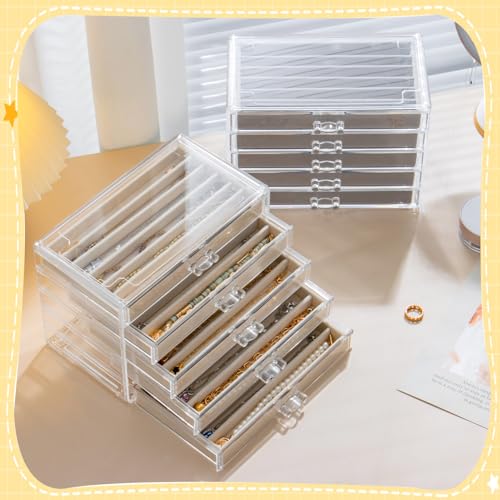 SPAKOWN Necklace Organizer Box with 5 Drawers 30 Compartments | Dustproof Velvet Necklace Tray Acrylic Necklaces Display Case Pendant Chains Storage Tray Gift for Women and Girls (Grey) - color: Grey