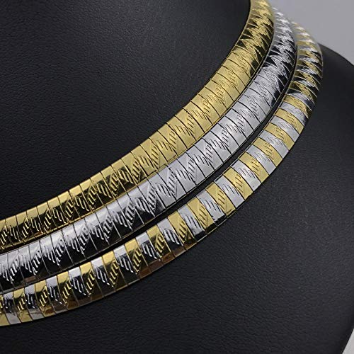 JAJAFOOK 4/6/8 MM Width Snake Bone Chain Stainless Steel Slash Wavy Flat Omega Collar Necklace - color: 8mm Silver Gold