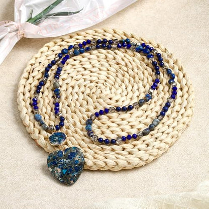 Yomisa Long Necklaces for Women Trendy, 33/34/35 inch | Boho Beaded Necklaces for Women, Natural Stone Pendant, Handmade Knotted Bead, Bohemian Holiday Summer Western Charm Jewelry - color: Love-Lapis Lazuli