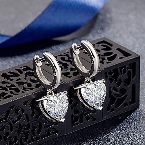 Cubic Zirconia Heart Dangle Hoop Earrings Crystal Love Heart Charm Drop Cartilage Small Huggie Hoops Earring Piercing Dainty Valentine's Day Jewelry Gifts for Women - color: Silver