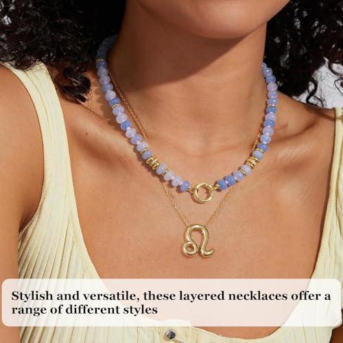 Beaded Necklaces for Women Boho Colorful Bead Choker Necklace Natural Gemstone Handmade Summer Beach Layering Necklace Jewelry Gift for Women - color: Aqua Blue