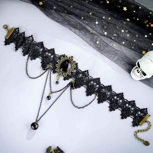 Olbye Black Choker Necklace for Women Gothic Lace Chokers Collar Statement Rhinestone Goth Costume Accessories Halloween Necklace Jewelry - color: Black B